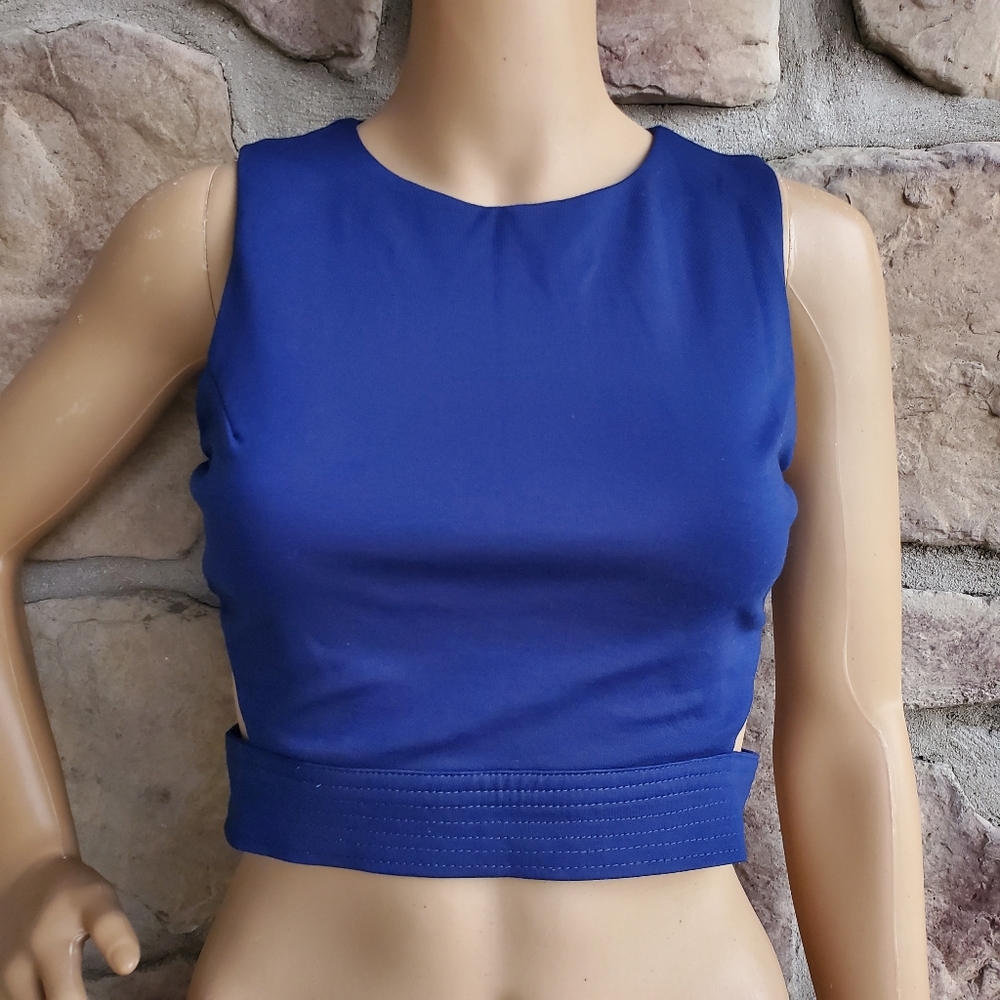 FOREVER 21 | Blue Cutout Zipper Back Crop Top